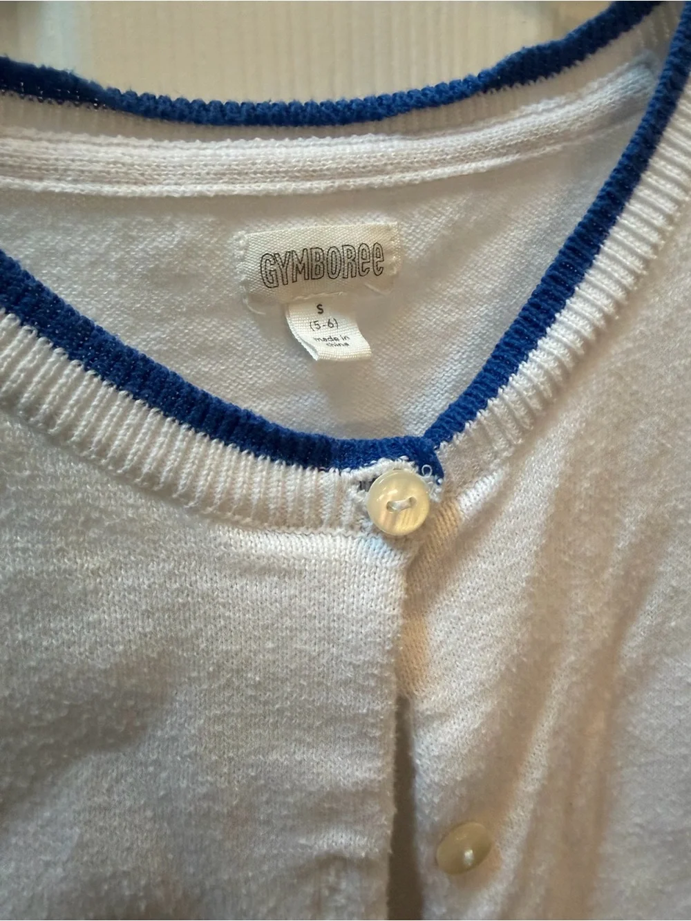 Gymboree White Cardigan with Blue Trim and Ruffle Sleeves size 5